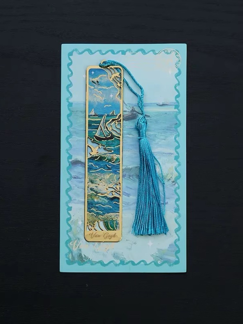 Decorative Floral & Patterned Metal Tassel Bookmark - Blue/Gold/Green - Picture 7 of 10